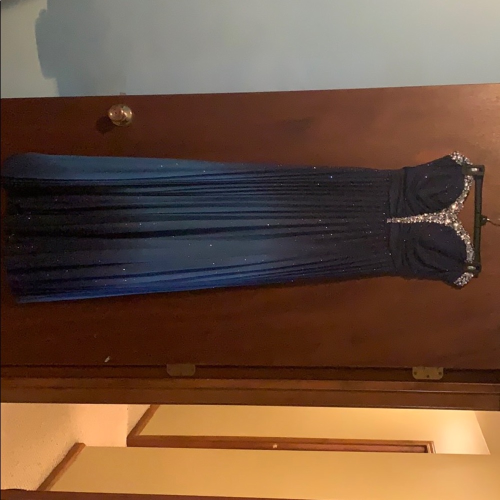 Strapless blue sparkly dress